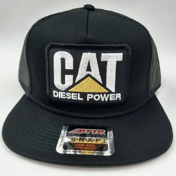 Retro Hat CAT Diesel Power Embroidered Patch Flat Bill Trucker Mesh Blue Collar - Picture 7 of 8